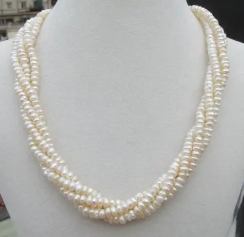 4 ROW AAA+++south sea white seed pearl twisted necklace 18"14kclasp