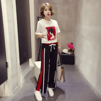 Summer Casual Two Piece Set Short Sleeve Printed T-shirt Trouser Women Loose T-shirts High Waist Wide Leg Pants Suits
Summer Casual Two Piece Set Short Sleeve Printed T-shirt Trouser Women Loose T-shirts High Waist Wide Leg Pants Suits