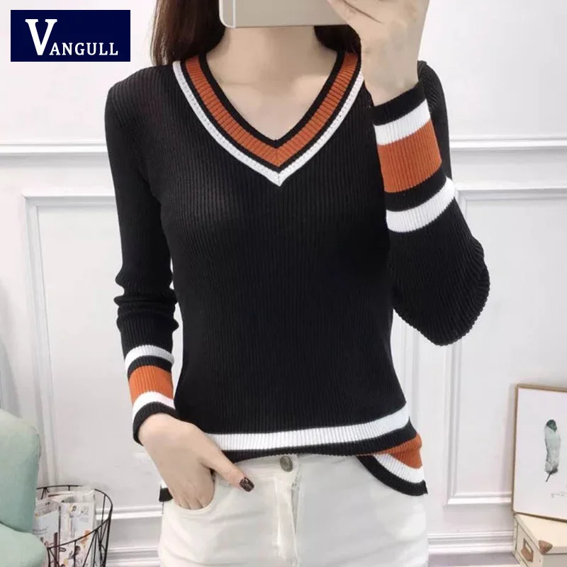 Vangull Long Sleeve Knitted Women Sweater Casual Striped Pullovers V Neck Spring Autumn Woman Sweater Knitting Pullover Jumper
Vangull Long Sleeve Knitted Women Sweater Casual Striped Pullovers V Neck Spring Autumn Woman Sweater Knitting Pullover Jumper