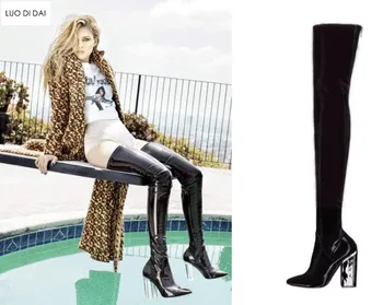 2019 New women point toe clear heel boots over knee high boots zip up thigh high women booties runway mujer botas
2019 New women point toe clear heel boots over knee high boots zip up thigh high women booties runway mujer botas