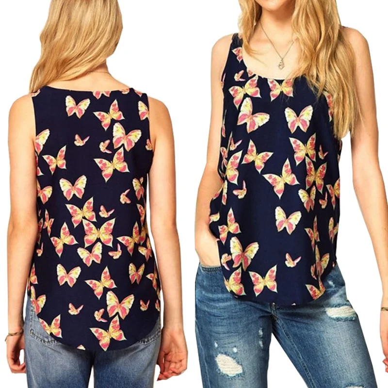 Oversized Fashion Women Chiffon Blouses Vest Summer Sleeveless Butterfly Printed Shirts Bluas Faminina Casual Lady Tank Tops #YL
Oversized Fashion Women Chiffon Blouses Vest Summer Sleeveless Butterfly Printed Shirts Bluas Faminina Casual Lady Tank Tops #YL