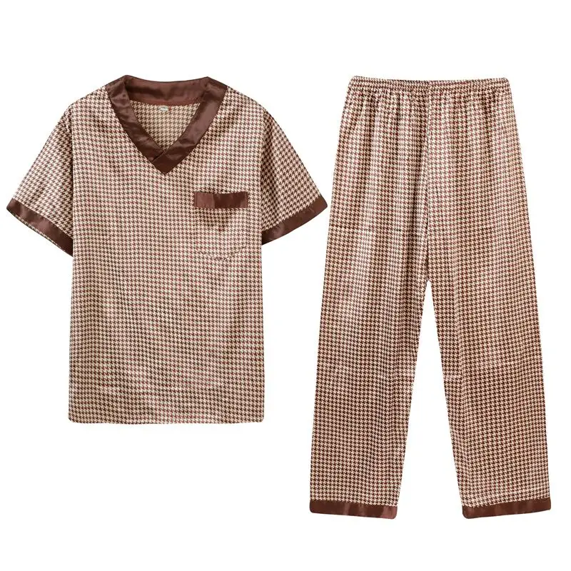 100% Silk Satin Pajamas Set Men Short Sleeve Plaid Pocket Shirt Pants Summer Print Rayon Pyjama 2Piece/Set Man Leisure Homewear
100% Silk Satin Pajamas Set Men Short Sleeve Plaid Pocket Shirt Pants Summer Print Rayon Pyjama 2Piece/Set Man Leisure Homewear