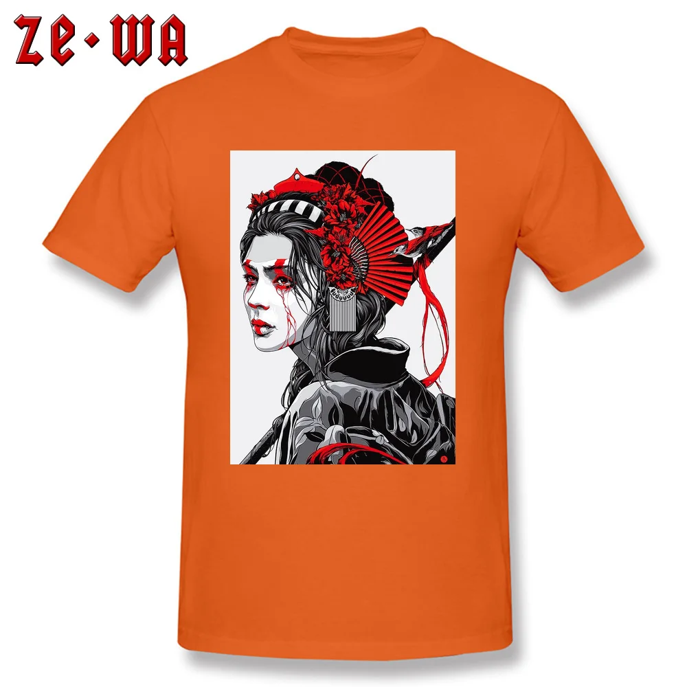 Geisha Japanese Women Hairstyle 3D Printed Summer Autumn 100% Cotton Round Neck Young Tops Shirts Tshirts Prevalent T-shirts Geisha Japanese Women Hairstyle orange