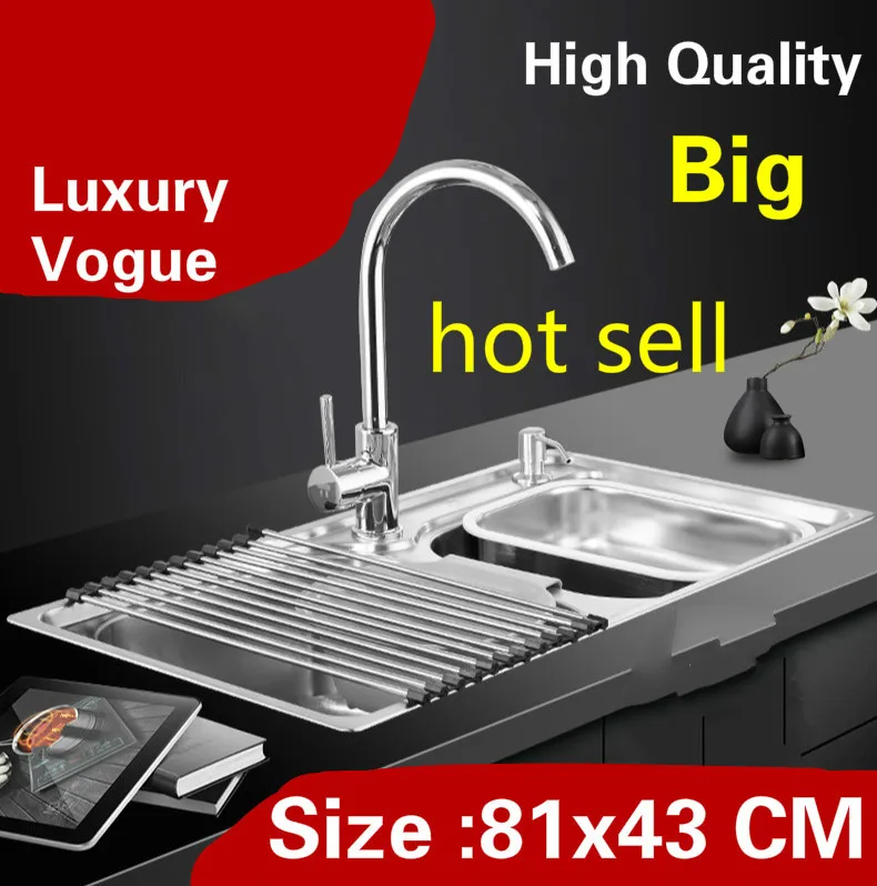 

Free shipping Apartment large kitchen double groove sink vogue wash vegetables luxury 304 stainless steel hot sell 810x430 MM