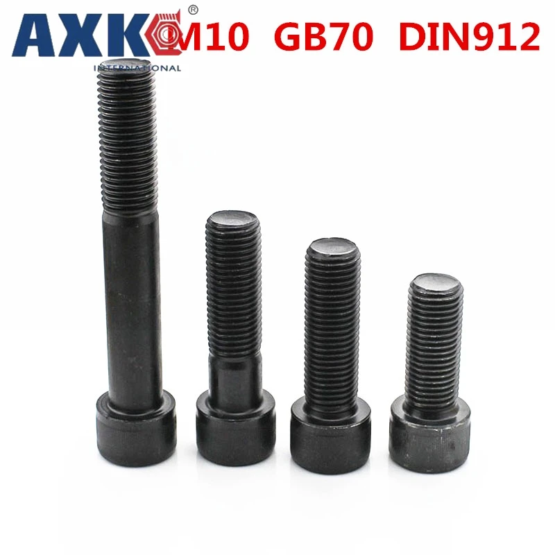 AXK 10pcs/Lot DIN912 Metric Thread M10 Black Grade 12.9 Alloy Steel Hex Socket Head Cap Screw Bolts