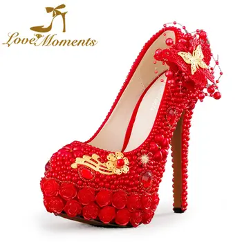 Love Moments Handmade red wedding shoes red pearl women shoes pumps platform wedding dress party ladies pumps mariage party Heel
Love Moments Handmade red wedding shoes red pearl women shoes pumps platform wedding dress party ladies pumps mariage party Heel