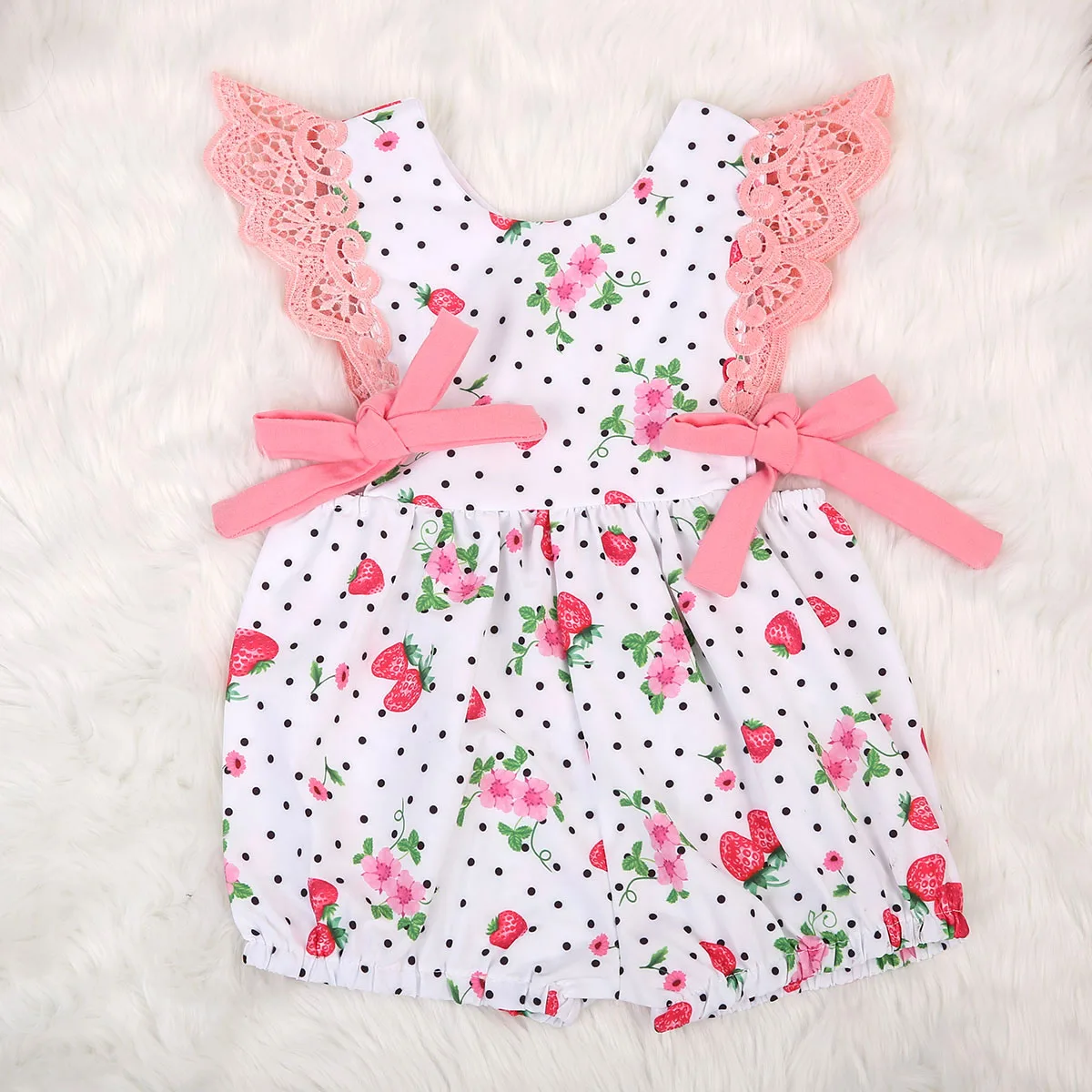 

2017 Summer Newborn Cute Baby Girls Strawberry Romper Sweet Bow tie Jumpsuit Outfit Sunsuit Clothes Sunsuit