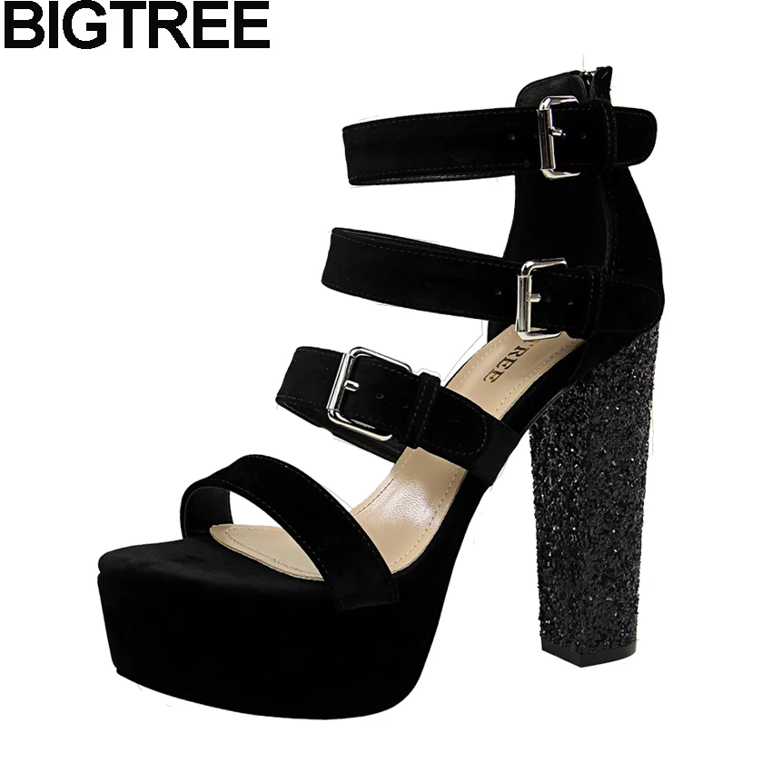 BIGTREE 2018 Sexy Women Rome Sandals Strappy Buckle Platform Thick Heel Fetish Dress Shoes Ultra Very High Heel Flock Pumps Red 
BIGTREE 2018 Sexy Women Rome Sandals Strappy Buckle Platform Thick Heel Fetish Dress Shoes Ultra Very High Heel Flock Pumps Red