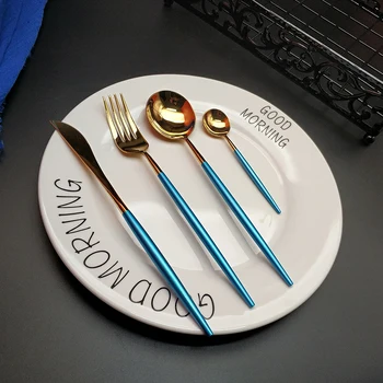 Hot Sale 4pcs Blue Gold Mirror Light Dinnerware Kitchen 304 Stainless steel Knife Fork Spoon Food Tableware Flatware Set
Hot Sale 4pcs Blue Gold Mirror Light Dinnerware Kitchen 304 Stainless steel Knife Fork Spoon Food Tableware Flatware Set
