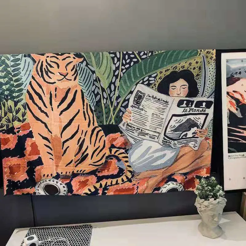 Nordic INS Original Design Small Fresh Hangover Background Cloth Bedside Bedroom Tapestry Personality Jungle Tiger Girl
Nordic INS Original Design Small Fresh Hangover Background Cloth Bedside Bedroom Tapestry Personality Jungle Tiger Girl