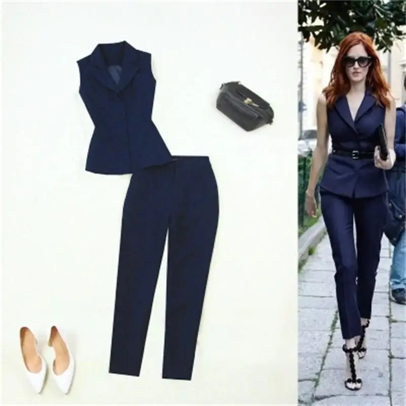 Large size women's clothing 2018 spring and summer new dark blue suit collar Slim OL vest +9 points pants suit women
Large size women's clothing 2018 spring and summer new dark blue suit collar Slim OL vest +9 points pants suit women