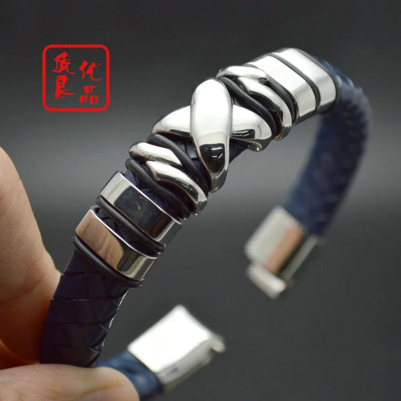 Фото 5 шт. новый дизайн синие браслеты из натуральной кожи 316L нержавеющая сталь X