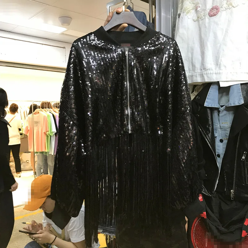 Fringed Sequined Jacket Feminine Fashion Spring Autumn BF Retro Relaxed Bat Sleeves Handsome Black Jacket Girls Jackets Shirts
Fringed Sequined Jacket Feminine Fashion Spring Autumn BF Retro Relaxed Bat Sleeves Handsome Black Jacket Girls Jackets Shirts
