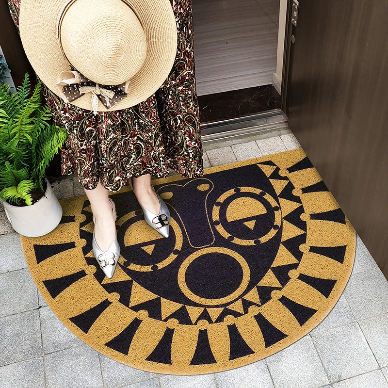 

PVC Silk Loop Dust-proof Mandala Printed Doormat Rug D-Shape Cactus Outdoor Door Mats Shoes Scraper for Bathroom Area Rugs Black