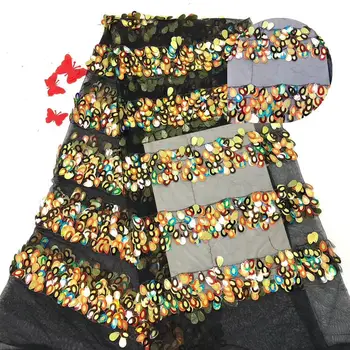 Madison Popular Sequins Lace Fabrics Latest Gold Black Lace for Wedding Party African Tulle Mesh Lace with Sequins 
Madison Popular Sequins Lace Fabrics Latest Gold Black Lace for Wedding Party African Tulle Mesh Lace with Sequins