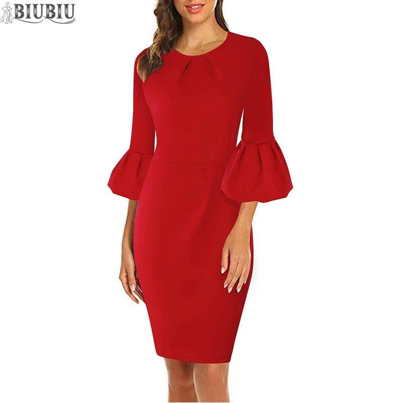BIUBIU Sheath Women Midi Dress Office Lady Half Flare Sleeve Elastic Bodycon Party Dresses O-neck Solid Woman Vestidos De Fiesta
BIUBIU Sheath Women Midi Dress Office Lady Half Flare Sleeve Elastic Bodycon Party Dresses O-neck Solid Woman Vestidos De Fiesta