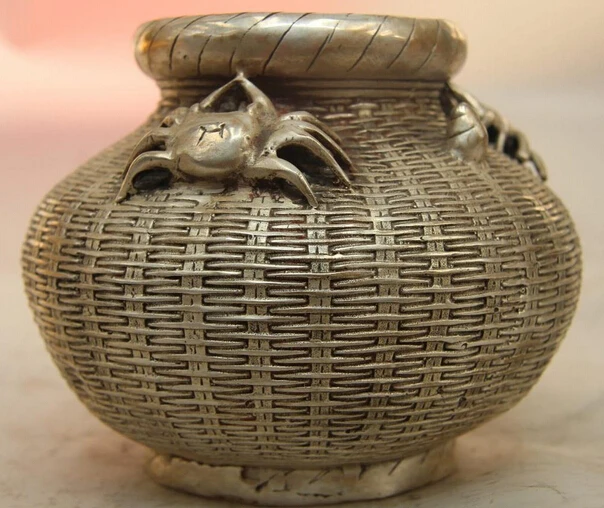 150401 S0997 China Folk White Copper Silver Carved Crab Bamboo Baskets Tank Crock kettle Pot
150401 S0997 China Folk White Copper Silver Carved Crab Bamboo Baskets Tank Crock kettle Pot