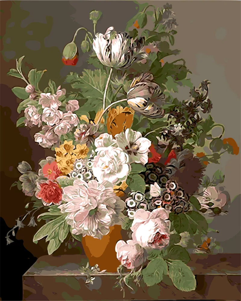 Istana bunga gambar Lukisan Minyak Dengan Angka krisan rose Digital Gambar Mewarnai dengan tangan Unik Hadiah Dekorasi Rumah