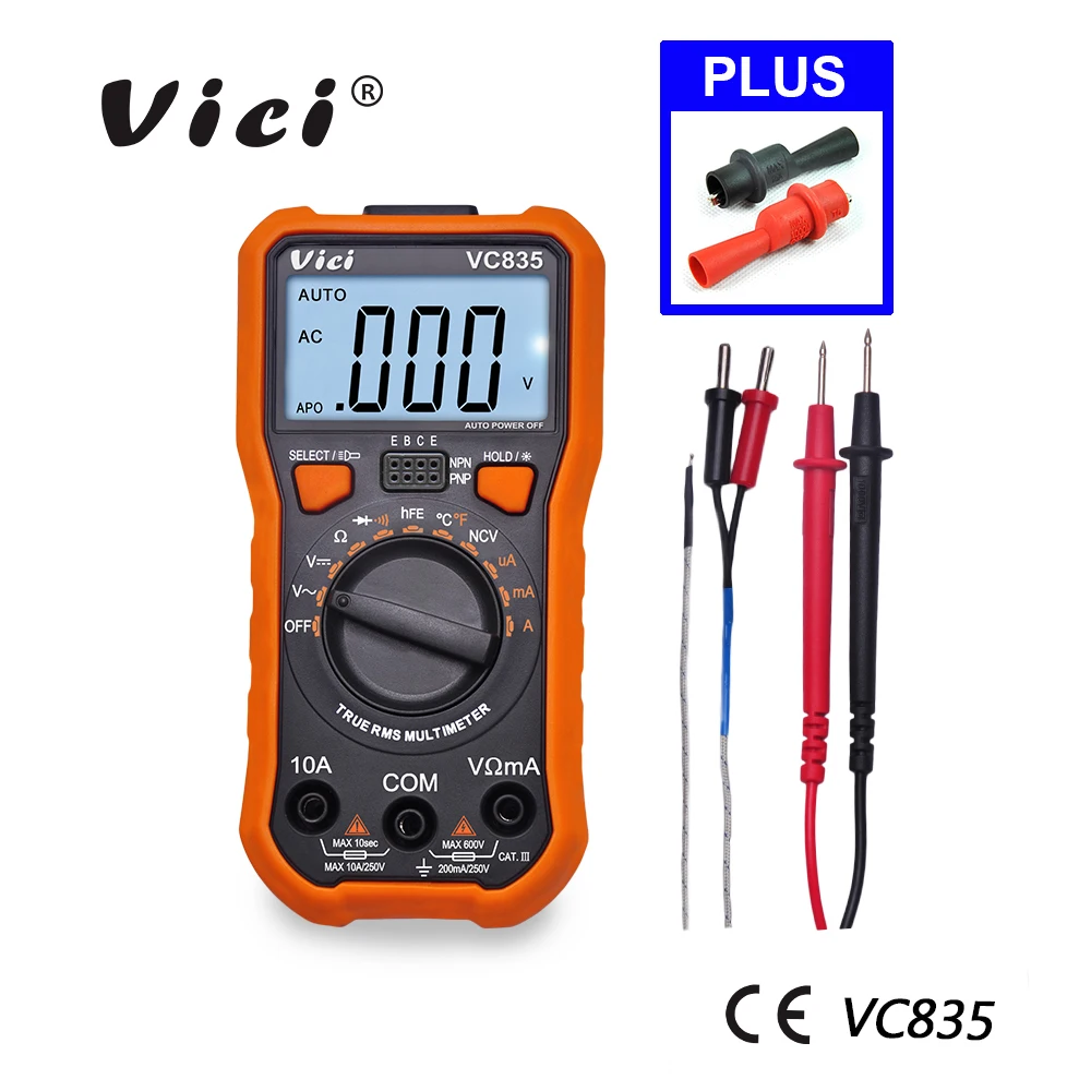 M148 VC835 Digital Multimeter DMM True RMS 2000 3 1/2 Auto Range Resistance NCV Temperature Diode hFE Test backlight
M148 VC835 Digital Multimeter DMM True RMS 2000 3 1/2 Auto Range Resistance NCV Temperature Diode hFE Test backlight