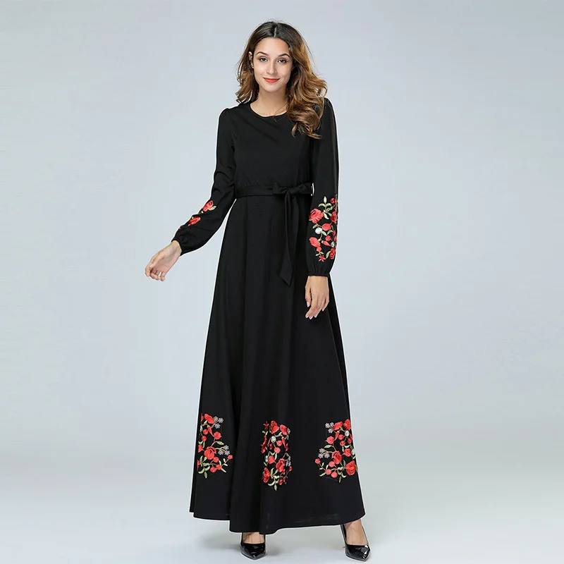 Muslim Dubai Women's Casual Long Dress Europe and America Slim Thin Embroidered Long Sleeve Round Collar Belt Dress
Muslim Dubai Women's Casual Long Dress Europe and America Slim Thin Embroidered Long Sleeve Round Collar Belt Dress