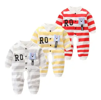 1pc baby girls big stripe english letter printed romper spring autumn buttons baby boys infant clothes 0-24months
1pc baby girls big stripe english letter printed romper spring autumn buttons baby boys infant clothes 0-24months