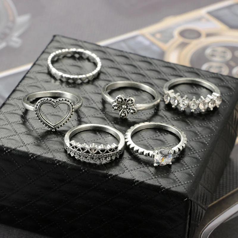 New Arrival Ring 6pcs/set Punk Style Simple Vintage Heart Flower Crown Shape Rings For Women Bohemian Crystal Rings Hot Sale
New Arrival Ring 6pcs/set Punk Style Simple Vintage Heart Flower Crown Shape Rings For Women Bohemian Crystal Rings Hot Sale