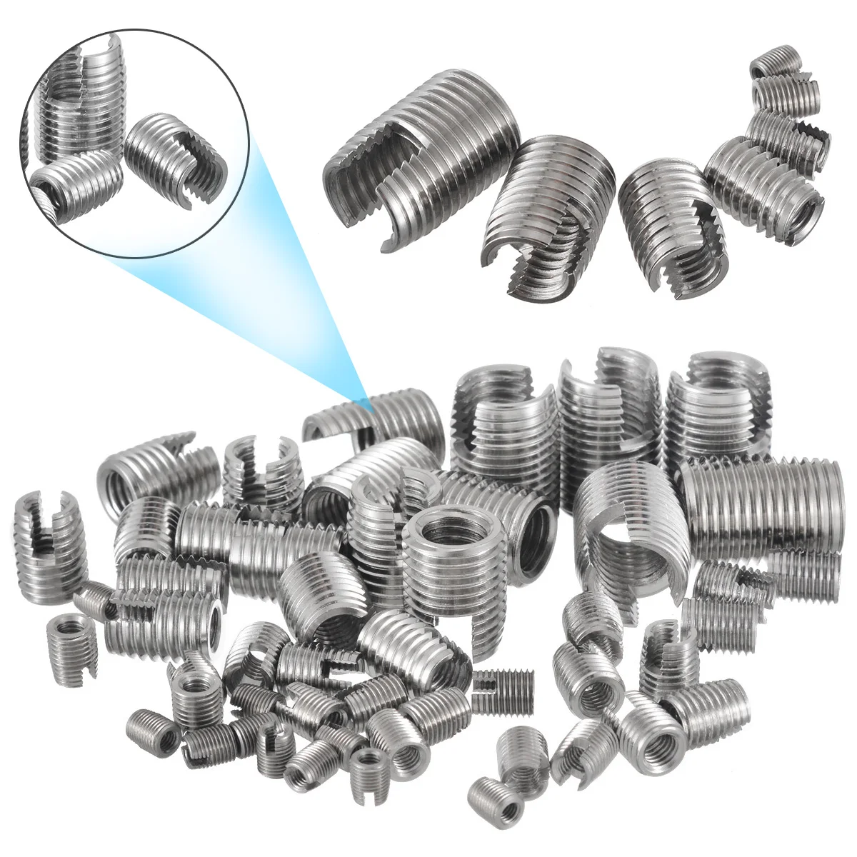 50Pcs/Set Silver Stainless Steel Thread Repair Insert Kit M3 M4 M5 M6 M8 M10 M12 Slotted Wire Thread Repair Insert