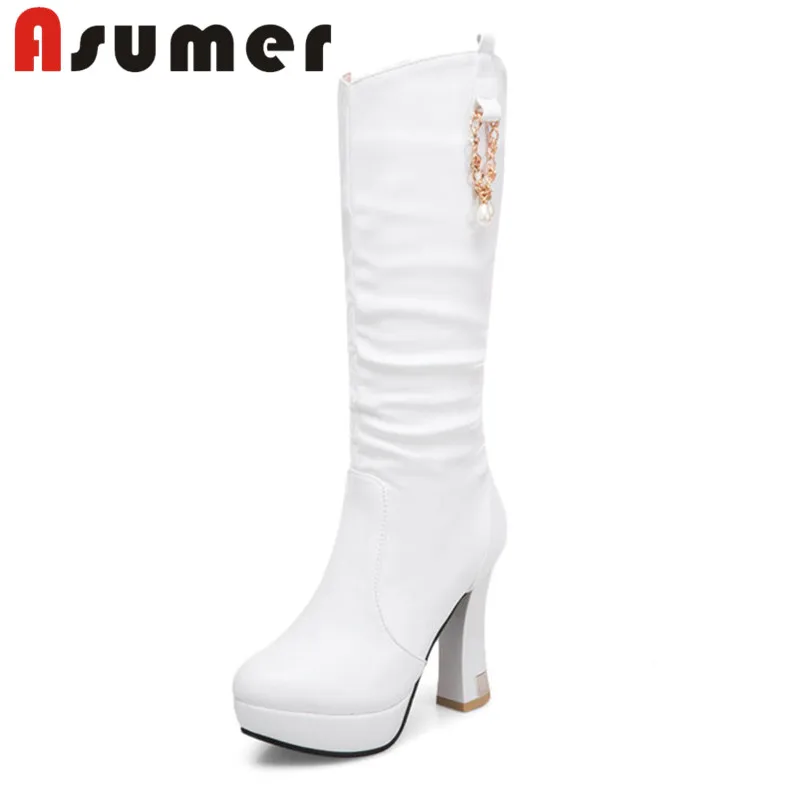 ASUMER 2020 HOT SALE daily platform high heels boots solid fashion high quality pu winter boots round toe sexy mid calf boots