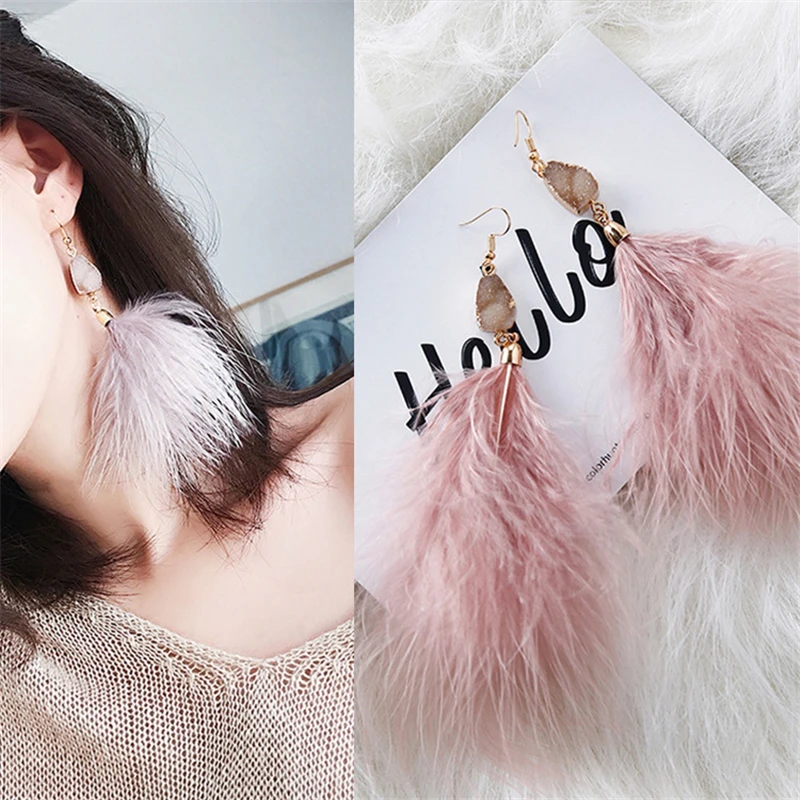 New Design Pink Quartz Stone Feather Long Drop Earrings for Women ZA Statement Feather Tassel Earrings Fashion Jewelry Wholesale
New Design Pink Quartz Stone Feather Long Drop Earrings for Women ZA Statement Feather Tassel Earrings Fashion Jewelry Wholesale