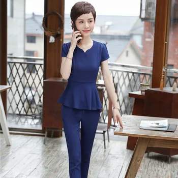 Navy Blue Formal Pantsuits With 2 Piece Tops And Pants Women Summer Short Sleeve OL Styles Pantsuits Female Trousers Set Blazers
Navy Blue Formal Pantsuits With 2 Piece Tops And Pants Women Summer Short Sleeve OL Styles Pantsuits Female Trousers Set Blazers