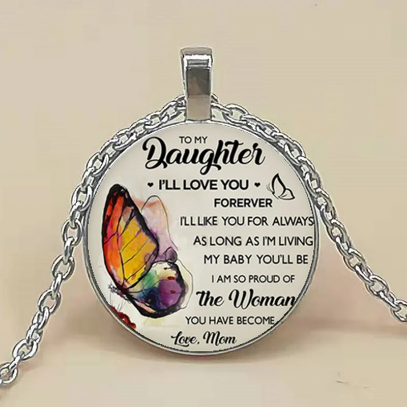 To My Daughter, I'll Love You Forever Photo Tibet Silver Cabochon Glass Pendant Chain Necklace
To My Daughter, I'll Love You Forever Photo Tibet Silver Cabochon Glass Pendant Chain Necklace