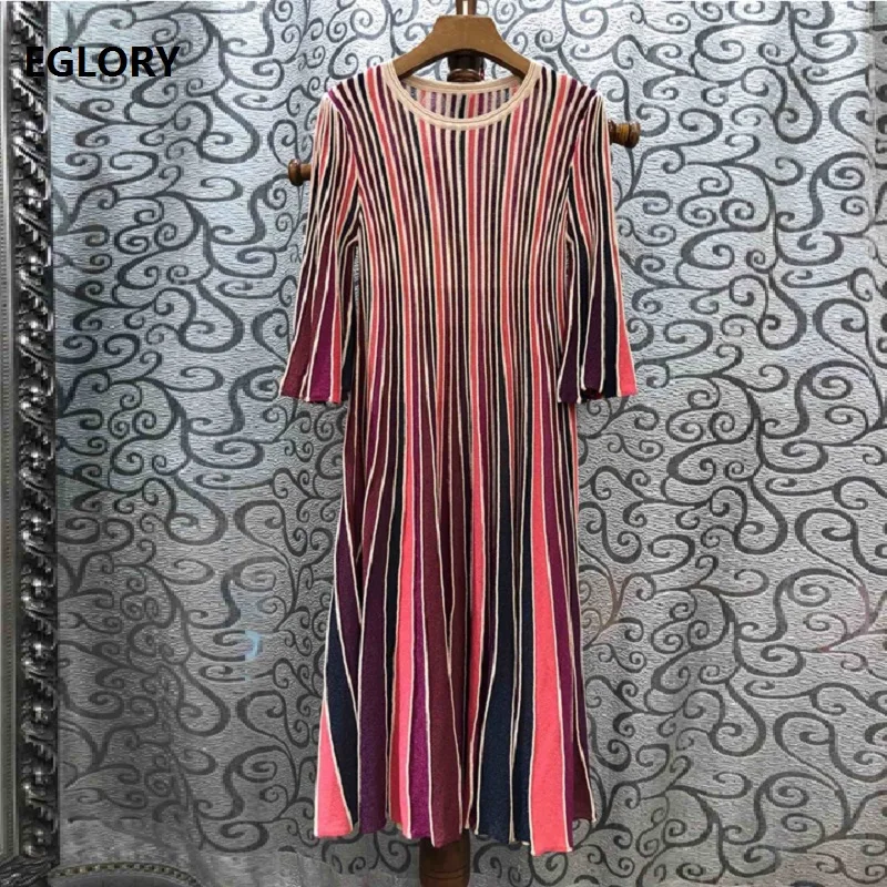 2019 Autumn Winter Knitted Dress High Quality Women Striped Patterns 3/4 Sleeve Mid-Calf Length Casual Long Sweater Dress Jumper
2019 Autumn Winter Knitted Dress High Quality Women Striped Patterns 3/4 Sleeve Mid-Calf Length Casual Long Sweater Dress Jumper