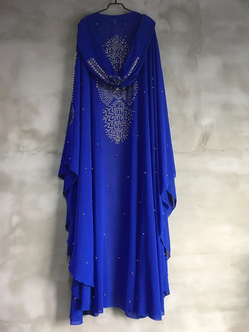 Plus Size African Dresses for Women Dashiki Diamond Beads Clothes Abaya Dubai Robe Evening Long Muslim Dress Hooded Cape | Тематическая