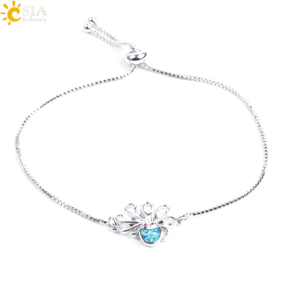CSJA Adjustable Silver Color Bracelet Blue Opal Bead Sun Flower Dolphin Octopus Shape Friendship Hand Chain for Female Girl F081
CSJA Adjustable Silver Color Bracelet Blue Opal Bead Sun Flower Dolphin Octopus Shape Friendship Hand Chain for Female Girl F081