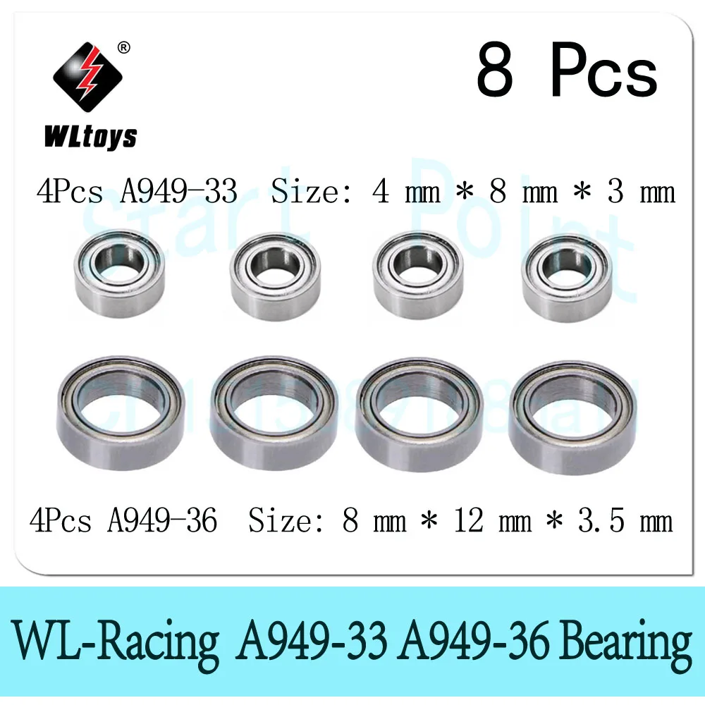 8Pcs A959 Bearings A949-36 8x12x3.5mm A949-33 4x8x3mm bearing For Wltoys A949 A959 A969 A979 1/18 RC Car Parts
8Pcs A959 Bearings A949-36 8x12x3.5mm A949-33 4x8x3mm bearing For Wltoys A949 A959 A969 A979 1/18 RC Car Parts