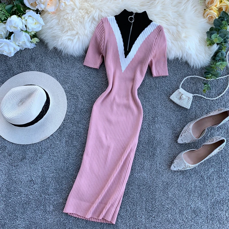 Vintage Slim Zipper Knit Patchwork Summer Autumn Bodycon Midi Dress Party Women Pencil Casual Knee Length Office Sheath Vestidos
Vintage Slim Zipper Knit Patchwork Summer Autumn Bodycon Midi Dress Party Women Pencil Casual Knee Length Office Sheath Vestidos