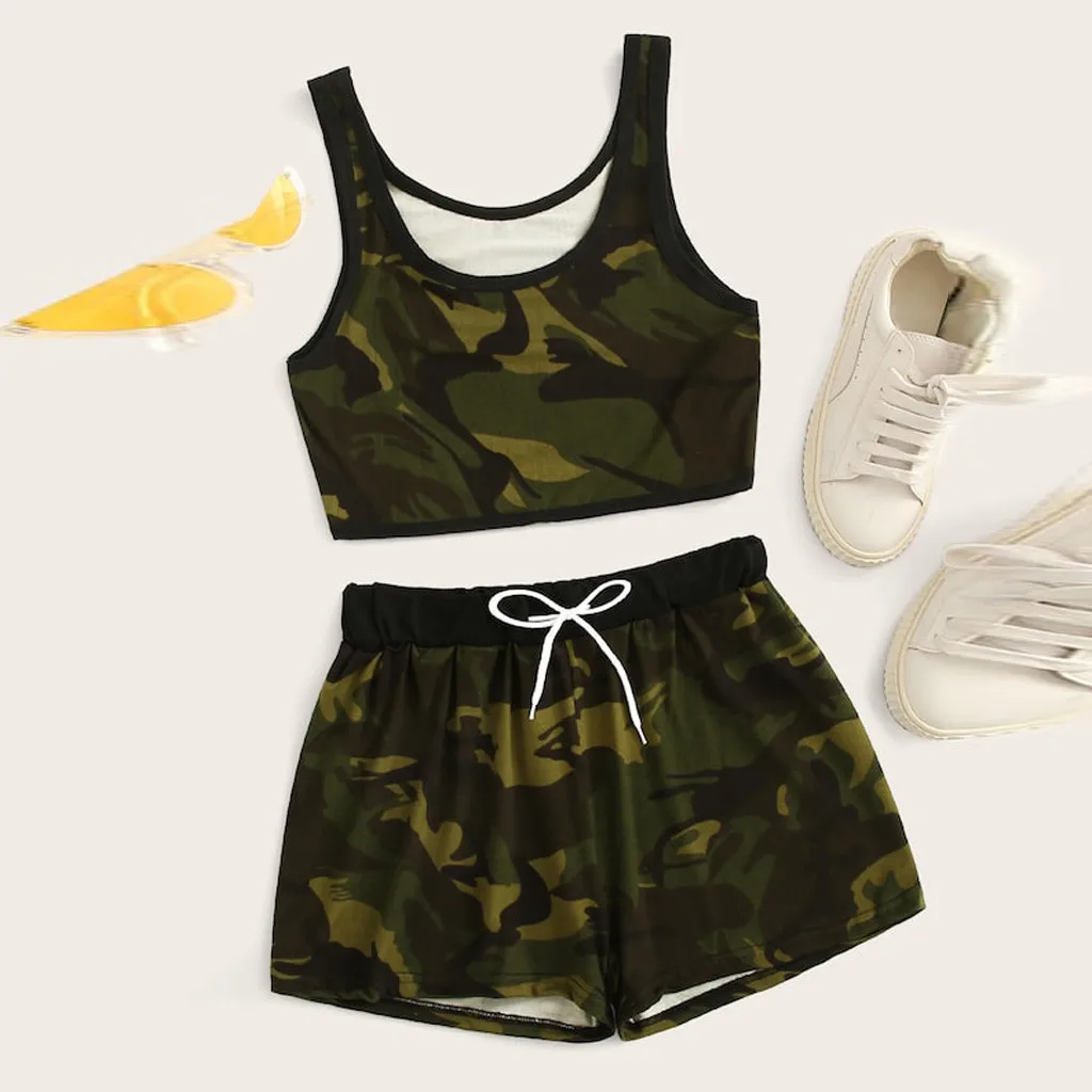 Sleepwear Camo Print Tank Top Vest+Drawstring Waist Shorts Pajama Set Sleeveless Women Summer Army Green Nightwear Sleepwear
Sleepwear Camo Print Tank Top Vest+Drawstring Waist Shorts Pajama Set Sleeveless Women Summer Army Green Nightwear Sleepwear