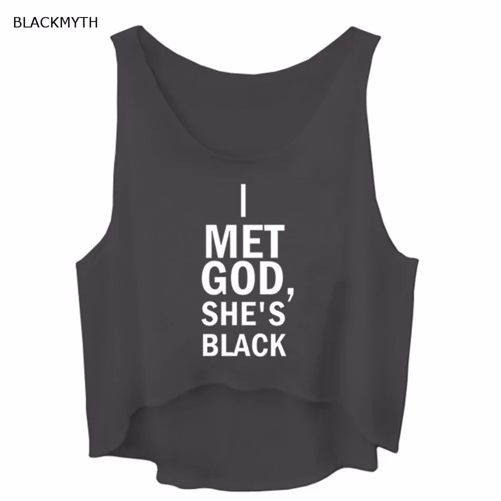 BLACKMYTH белые майки летние без рукавов Женские рубашки I MET GOD SHE'S черные буквы