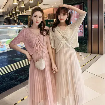 Hollow out dress girlfriends Sets casual fashion 2019 New Knitted Shawl Pleated Gauze Dress Sisters Mesh Vestidos Elbise f1044
Hollow out dress girlfriends Sets casual fashion 2019 New Knitted Shawl Pleated Gauze Dress Sisters Mesh Vestidos Elbise f1044