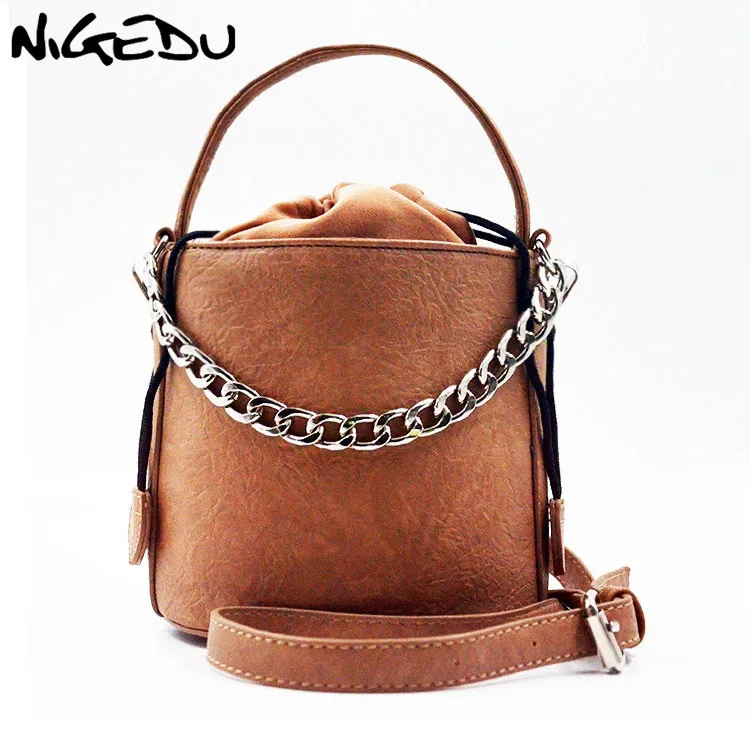 NIGEDU Vintage Bucket bag Women Chian Crossbody Bag Simple design samll handbag Drawstring mini Lady Tote Shoulder Messenger Bag
NIGEDU Vintage Bucket bag Women Chian Crossbody Bag Simple design samll handbag Drawstring mini Lady Tote Shoulder Messenger Bag