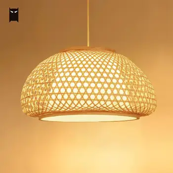 

40/50/60cm Bamboo Wooden Wicker Rattan Pendant Light Fixture Woven Asian Nordic Country Vintage Hanging Ceiling Lamp E27 Bulb