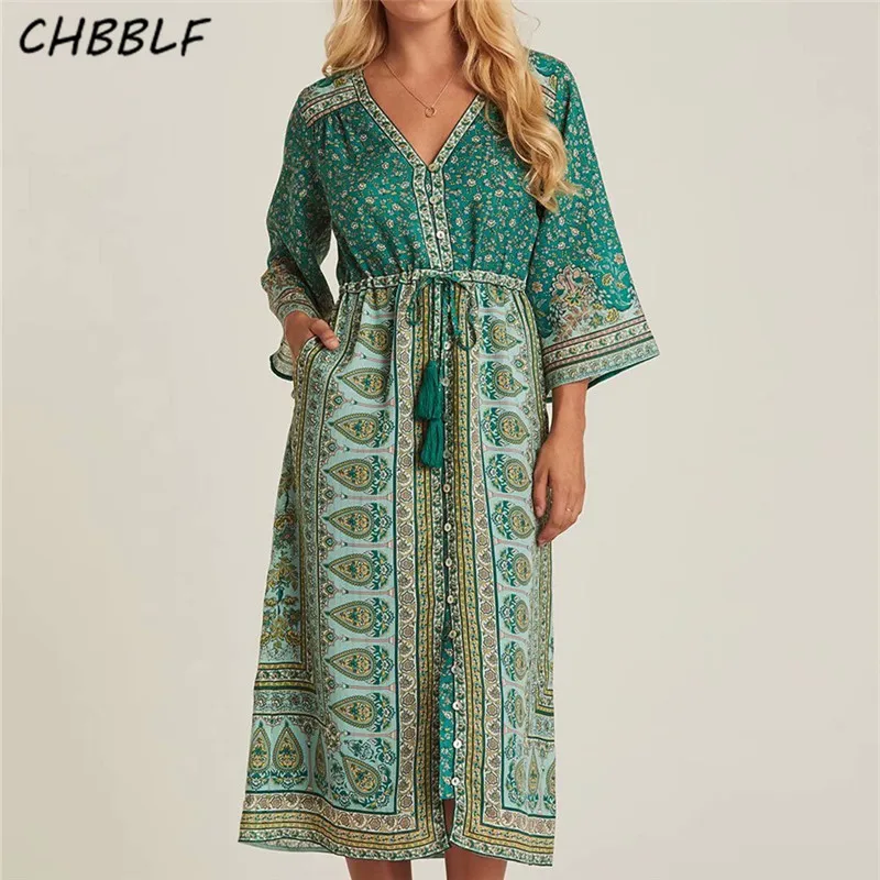 CHBBLF women elegant V neck dress three quarter sleeve tassel tie casual print dresses chic vestidos WDD60214
CHBBLF women elegant V neck dress three quarter sleeve tassel tie casual print dresses chic vestidos WDD60214