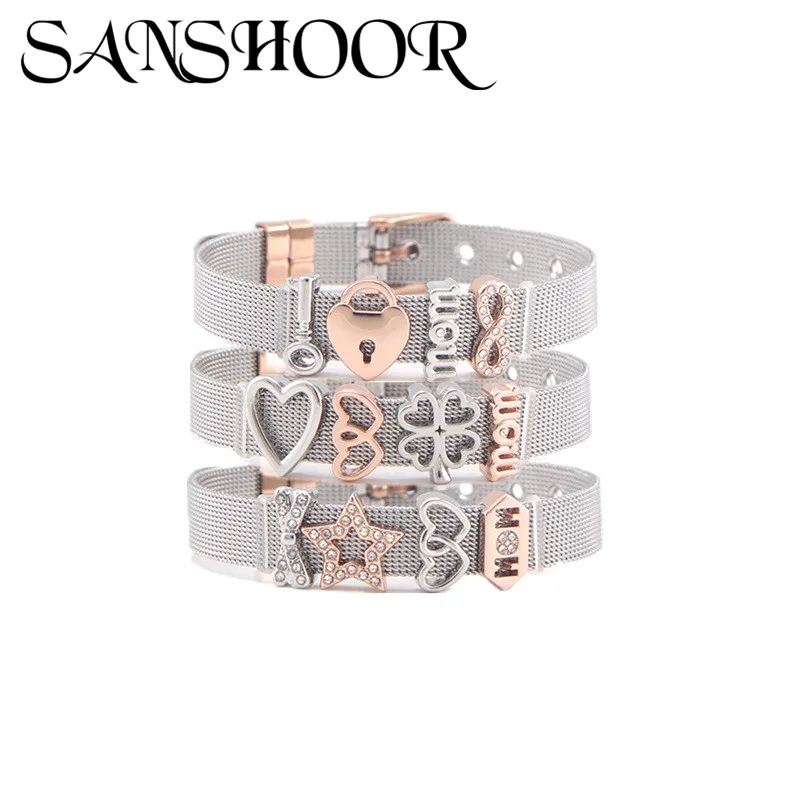 Dropshipping SANSHOOR Silver Rose Gold Stainless Steel Bracelet Set with MOM Heart DIY Slide Charms for Mother as Best Gift
Dropshipping SANSHOOR Silver Rose Gold Stainless Steel Bracelet Set with MOM Heart DIY Slide Charms for Mother as Best Gift