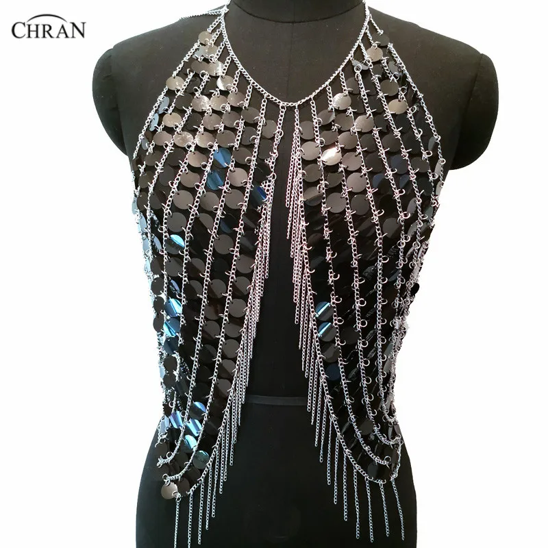Chran Women Seascale Chainmail Crop Top Sparkly Sequins Tank Bra Halter Necklace Nightclub Party Gems Vest Festival Jewelry
Chran Women Seascale Chainmail Crop Top Sparkly Sequins Tank Bra Halter Necklace Nightclub Party Gems Vest Festival Jewelry
