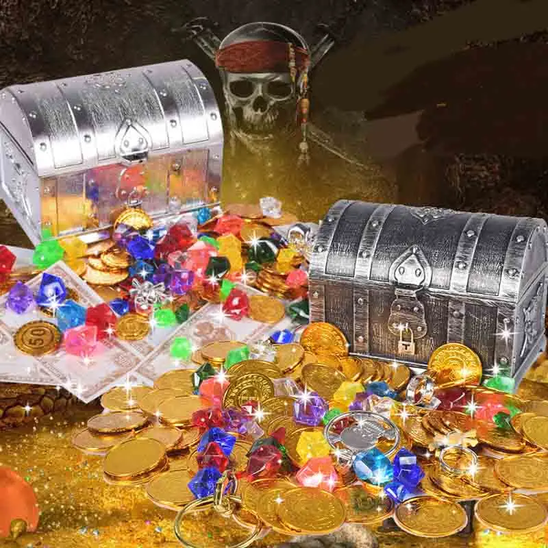 1 Box Treasure Hunting Box Children Treasure Box Retro Plastic Large Box Toy Gold Coins and Pirate Gems Jewelry Playset Pack
1 Box Treasure Hunting Box Children Treasure Box Retro Plastic Large Box Toy Gold Coins and Pirate Gems Jewelry Playset Pack