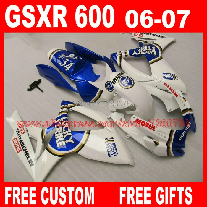 ABS Fairing kit for SUZUKI K6 GSX R 600 750 06 07 GSX-R 600/750 2006 2007 blue white LUCKY STRIKE fairings set CB43 +7 gifts
ABS Fairing kit for SUZUKI K6 GSX R 600 750 06 07 GSX-R 600/750 2006 2007 blue white LUCKY STRIKE fairings set CB43 +7 gifts