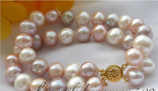 Hot sell2row 11MM pink white purple round freshwater pearl bracelet -Bridal jewelry free shipping
Hot sell2row 11MM pink white purple round freshwater pearl bracelet -Bridal jewelry free shipping