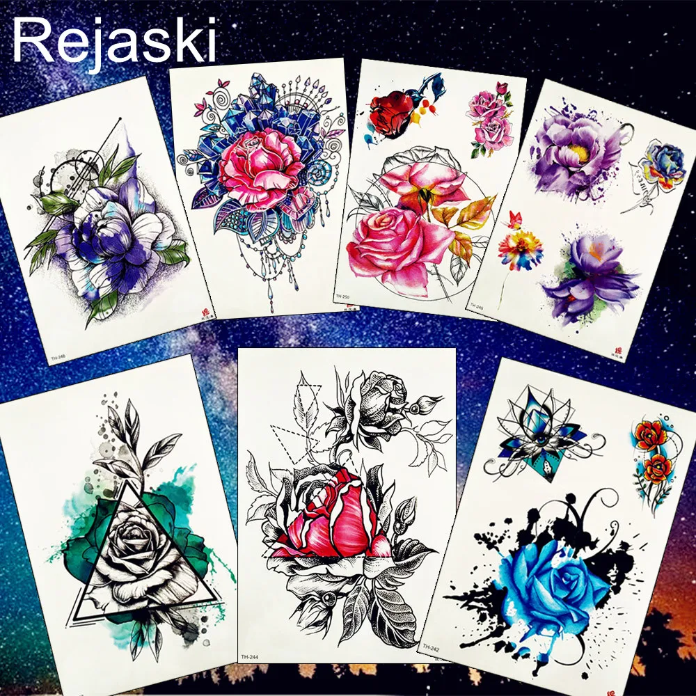REJASKI Geometric Watercolour Flower Triangle Temporary Tattoo Sticker Watercolor Blue Rose Tattoo Body Art Arm Fake Tatoo Women
REJASKI Geometric Watercolour Flower Triangle Temporary Tattoo Sticker Watercolor Blue Rose Tattoo Body Art Arm Fake Tatoo Women