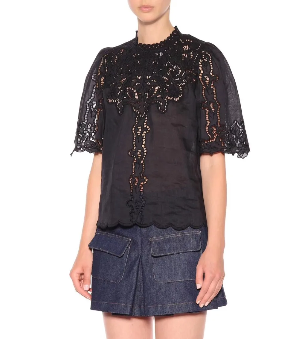 BLACK WHITE FLoral Embroidered Ramie Linen Top Short Sleeved Button Back High quality Blouse Tops woman
BLACK WHITE FLoral Embroidered Ramie Linen Top Short Sleeved Button Back High quality Blouse Tops woman