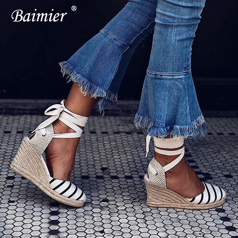 Baimier Summer Canvas Striped Women Sandals Ankle Strap Wedge Espadrilles Women Platform Sandals Lace Up Gladiator Sandals Women
Baimier Summer Canvas Striped Women Sandals Ankle Strap Wedge Espadrilles Women Platform Sandals Lace Up Gladiator Sandals Women